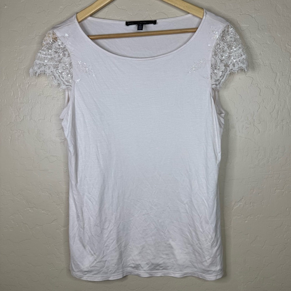 WHBM Blush Pink Lace Sleeve T-Shirt